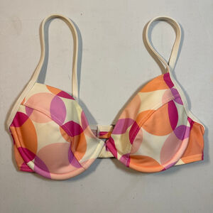 Y2K Victoria’s Secret Bikini Top 34C Orange Pink Circle Print Retro
